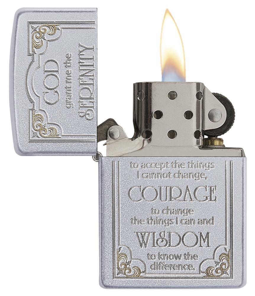 Zippo Serenity Prayer Satin Chrome Pocket Lighter Zippo
